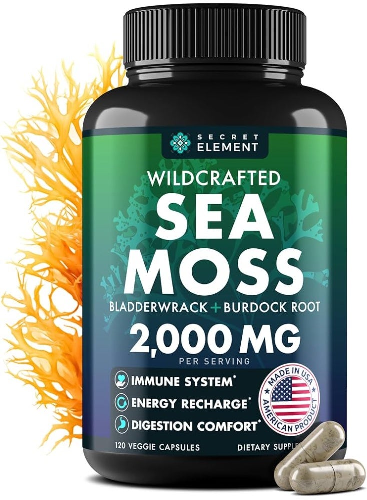 Organic Sea Moss Capsules - Burdock Root, Irish Moss and Bladderwrack - 120 Capsules